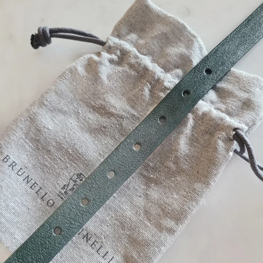 Brunello Cucinelli Leather Belt, Size Medium, Green, NWT